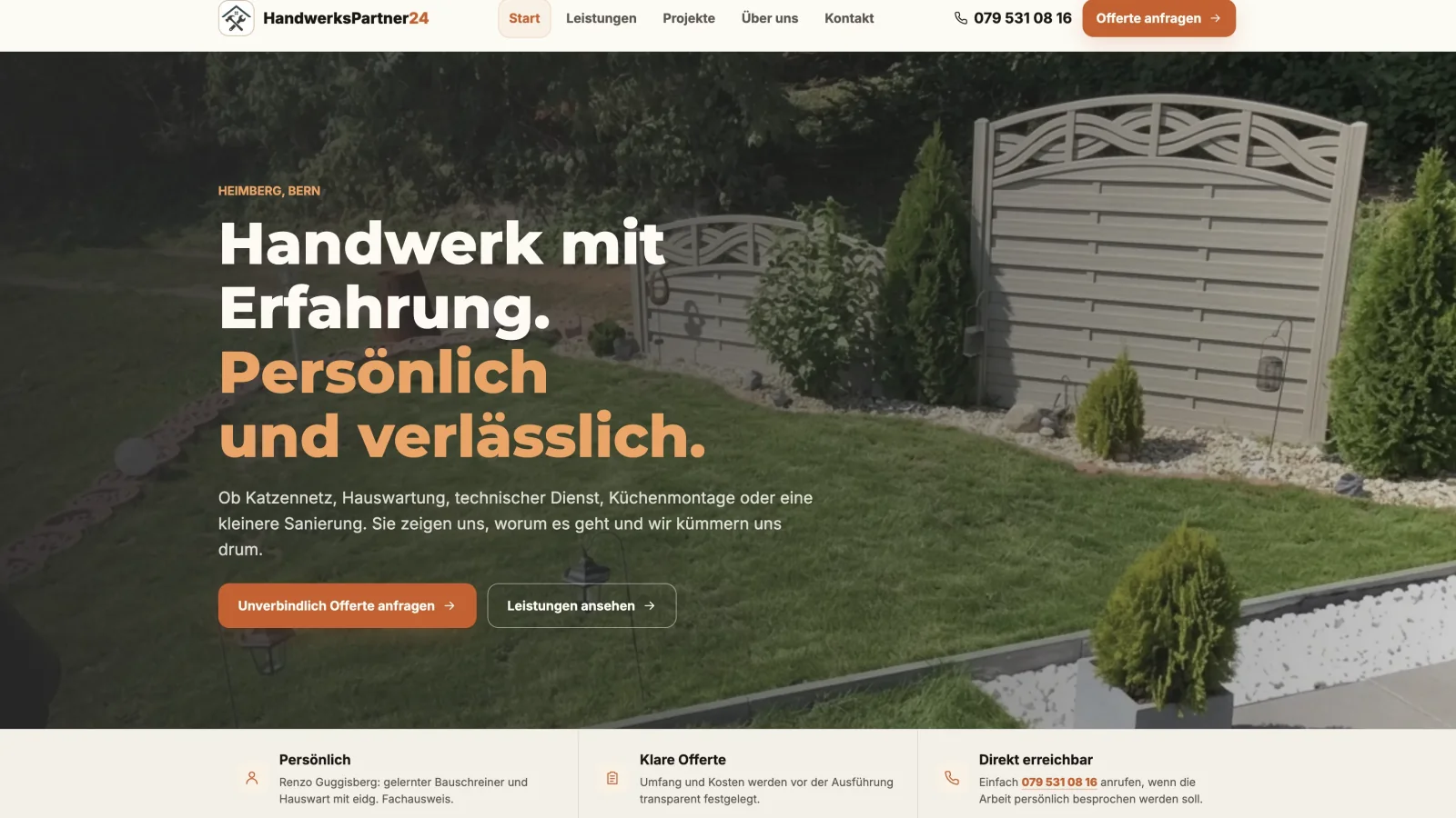 HandwerksPartner24 als Beispiel für eine Website mit klarer Positionierung, Proof und Anfrageweg