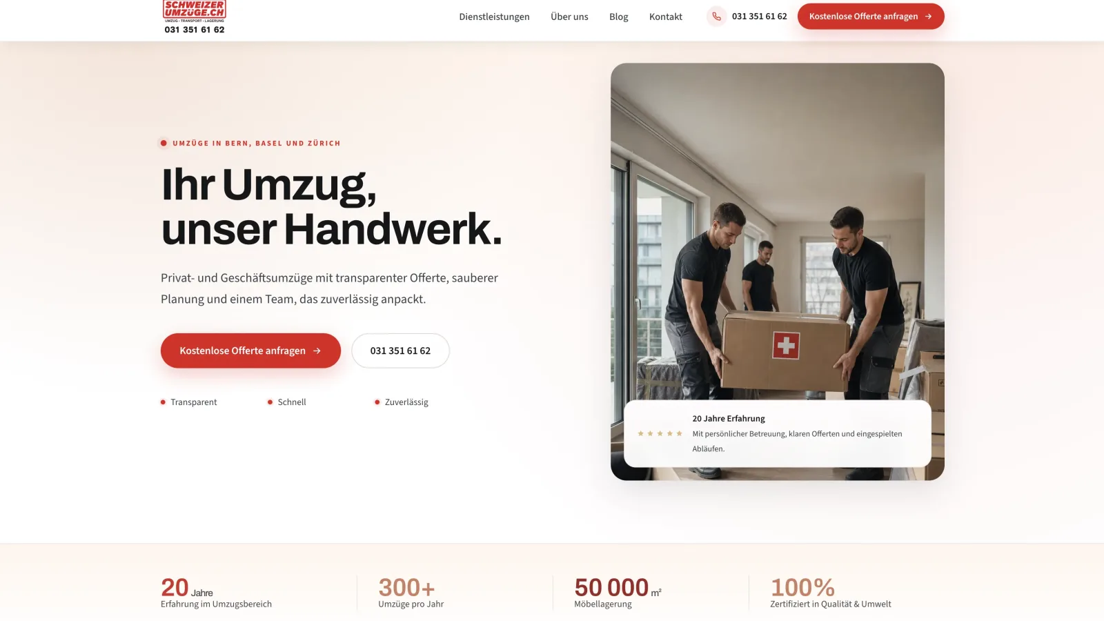 Schweizer Umzüge Website als Beispiel für klar vorbereitete Anfragen