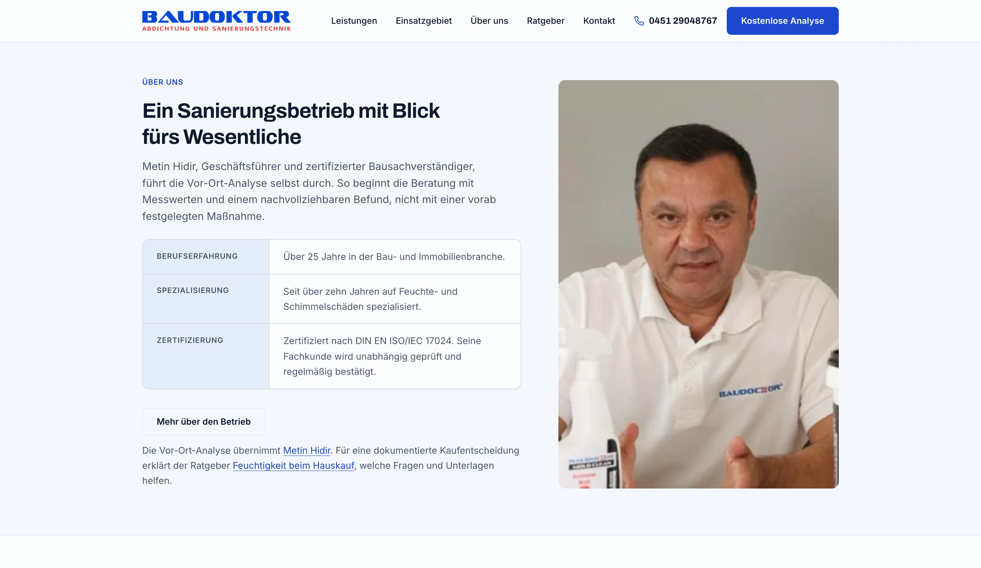 Vorstellung von Metin Hidir auf der Website von BAUDOKTOR Nord