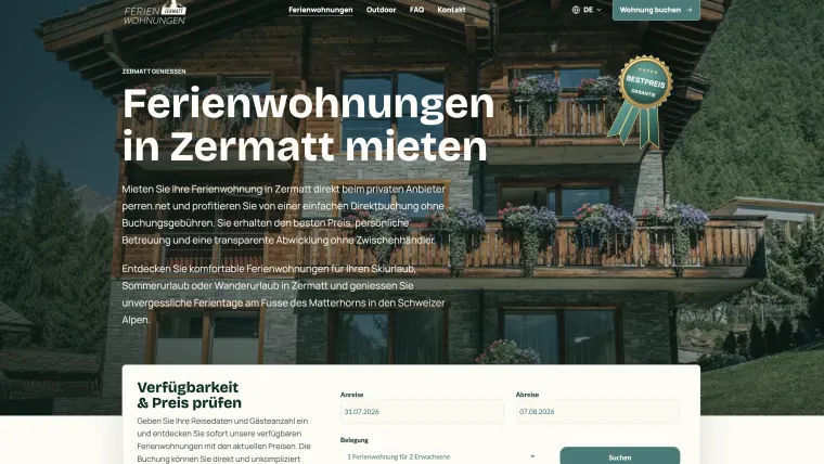 Startseite von Ferienwohnungen Zermatt mit Direktbuchung