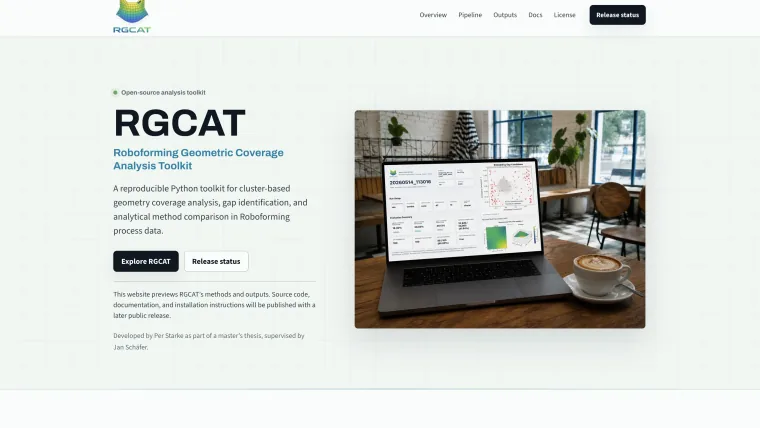 RGCAT Landingpage mit Einführung in das Roboforming Geometric Coverage Analysis Toolkit