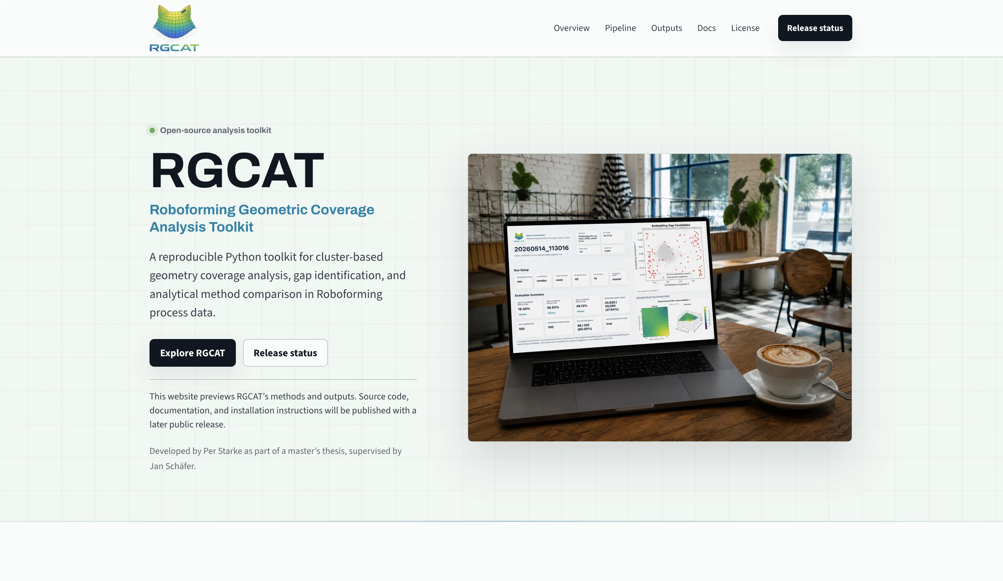 RGCAT Landingpage mit Einführung in das Roboforming Geometric Coverage Analysis Toolkit